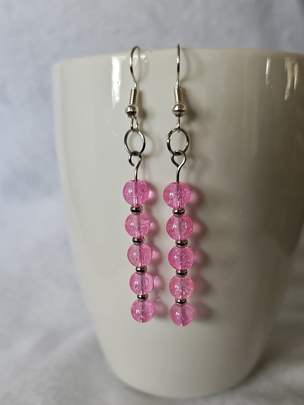 Pink Crackle Bead Dangle Earrings